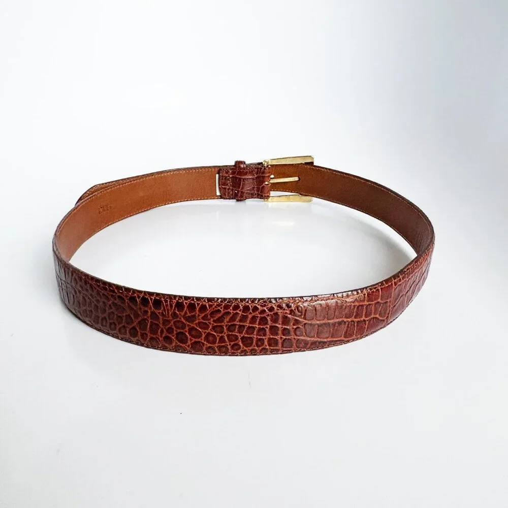 BOSCA for Wilsons Wide Belt Embossed Croc Stamp Leather Size 30